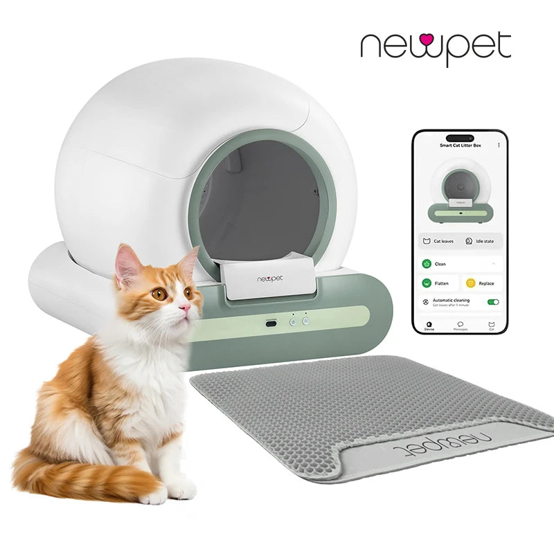 Newpet Caixa de areia para gatos automática e inteligente, autolimpante, 65L, controle por aplicativo, bandeja de areia para gatos, desodorizador iônico