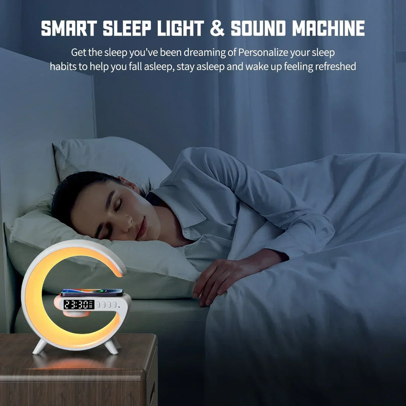 Suporte de carregador sem fio multifuncional Bluetooth 5.0 alto-falante FM TF RGB luz noturna estação de carregamento rápido para celulares
